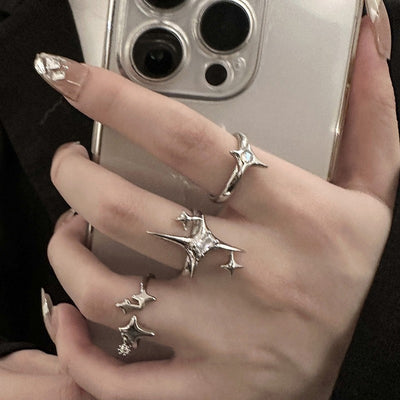 Minimalist Zircon Inlay Starburst Ring Set for Women and Men