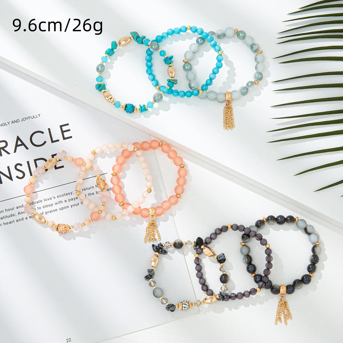 Simple Classic Round Crystal Beaded Alloy Resin Bracelet Set