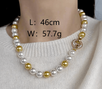 Simple Classic Round Ball Artificial Pearl Copper Necklace for Women