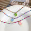 Simple Classic Round Beaded Alloy Women's Necklace with Candy Color Tulip Design