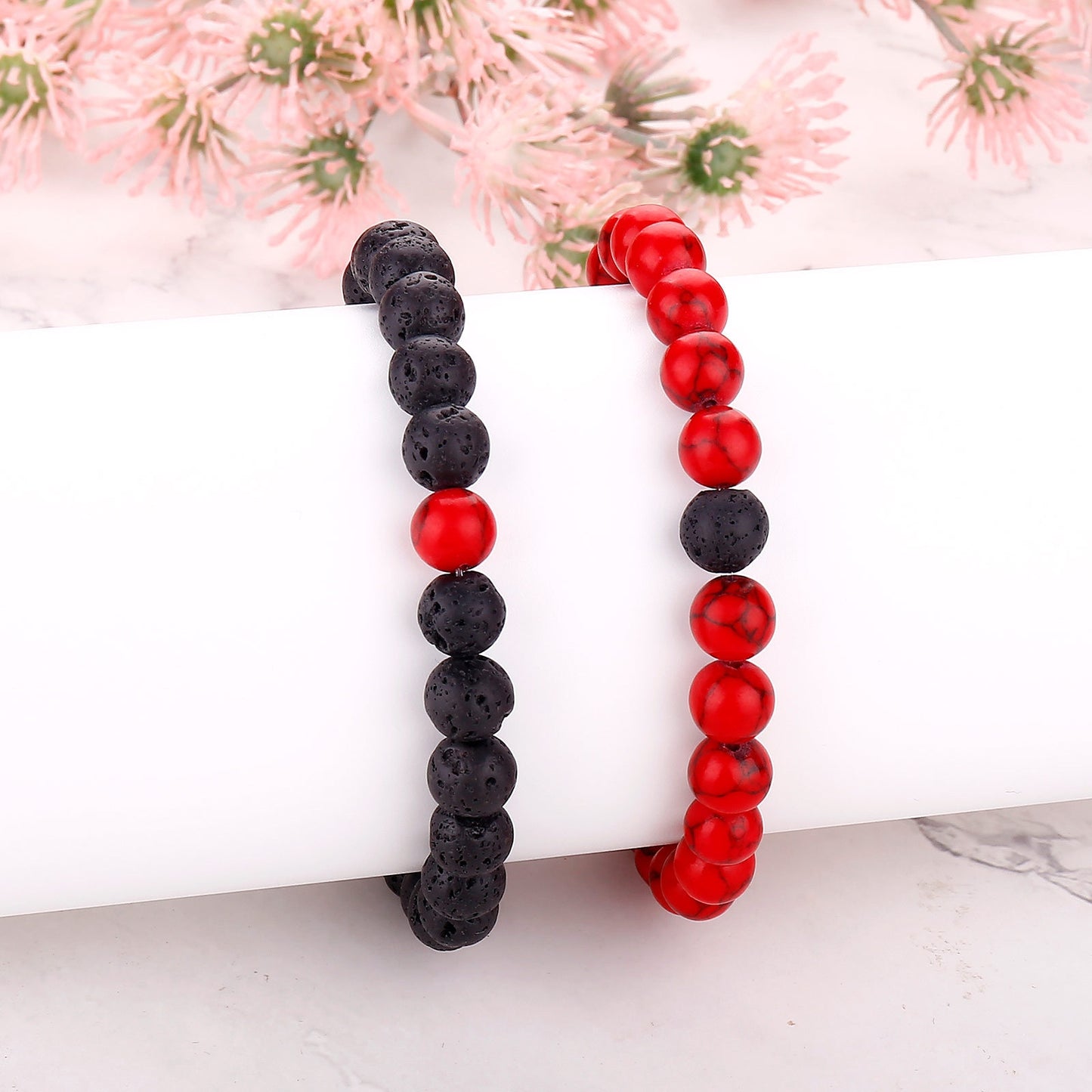 Simple Style Round Natural Stone Braided Rope Friendship Bracelets Set