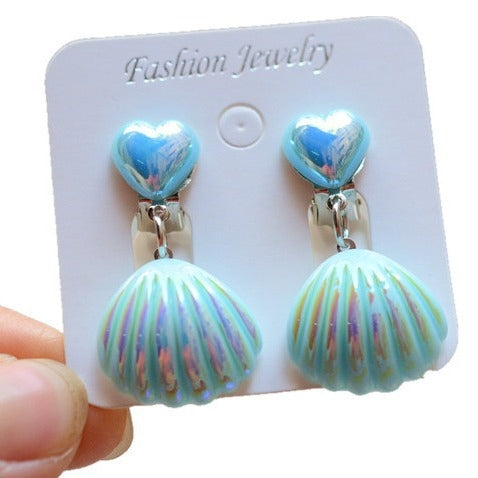 Simple Shell Resin Heart Ear Cuffs for Girls