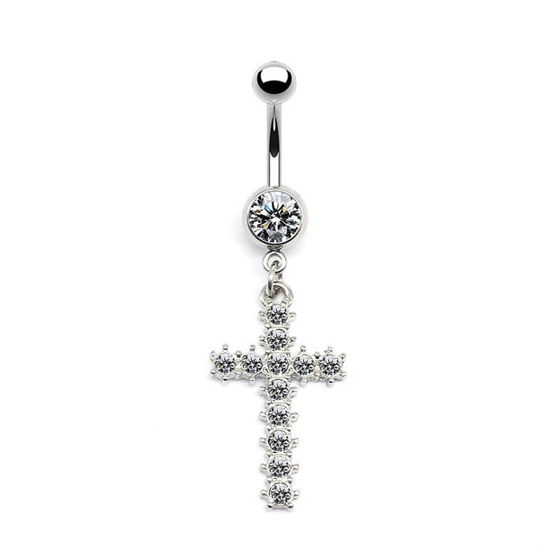 Simple Classic Heart Shape Floral Rhinestone Belly Ring in White Gold Plated Stainless Steel and Copper Alloy