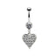 Simple Classic Heart Shape Floral Rhinestone Belly Ring in White Gold Plated Stainless Steel and Copper Alloy