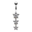 Simple Classic Heart Shape Floral Rhinestone Belly Ring in White Gold Plated Stainless Steel and Copper Alloy