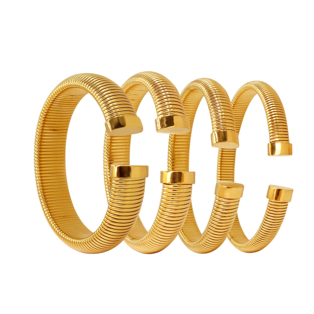 18K Gold Plated Stainless Steel C-Shaped Open Bangle Bracelet for Women