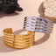 18K Gold Plated Stainless Steel Bamboo Open Bangle Bracelet for Women