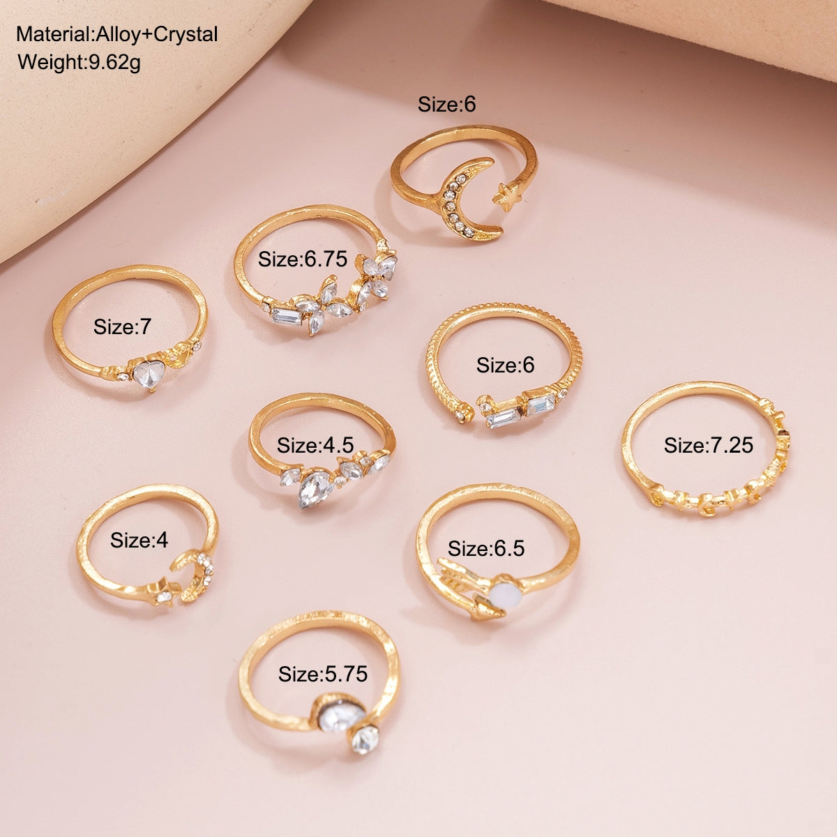 Simple Classic Gold Zircon Inlay Heart Love Ring Set for Women