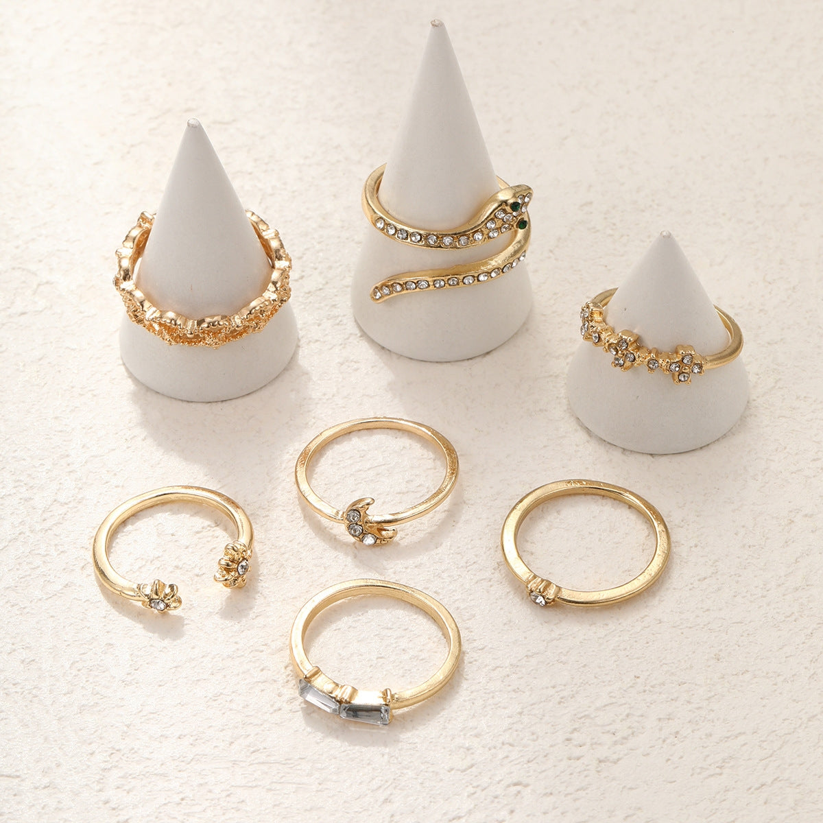 Simple Classic Gold Zircon Inlay Heart Love Ring Set for Women
