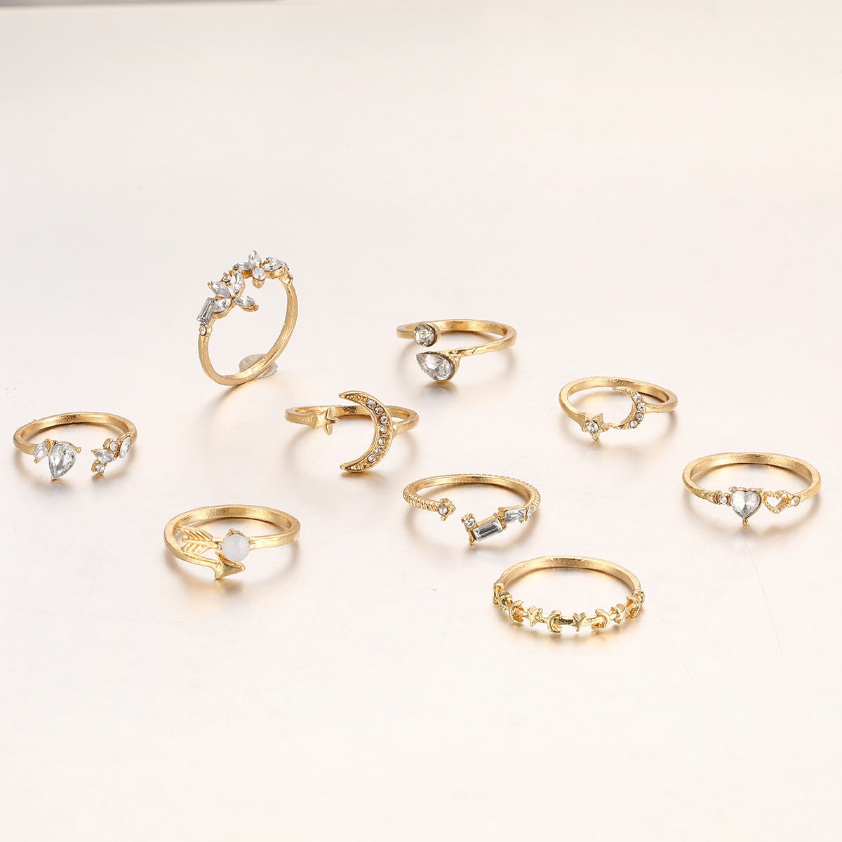 Simple Classic Gold Zircon Inlay Heart Love Ring Set for Women