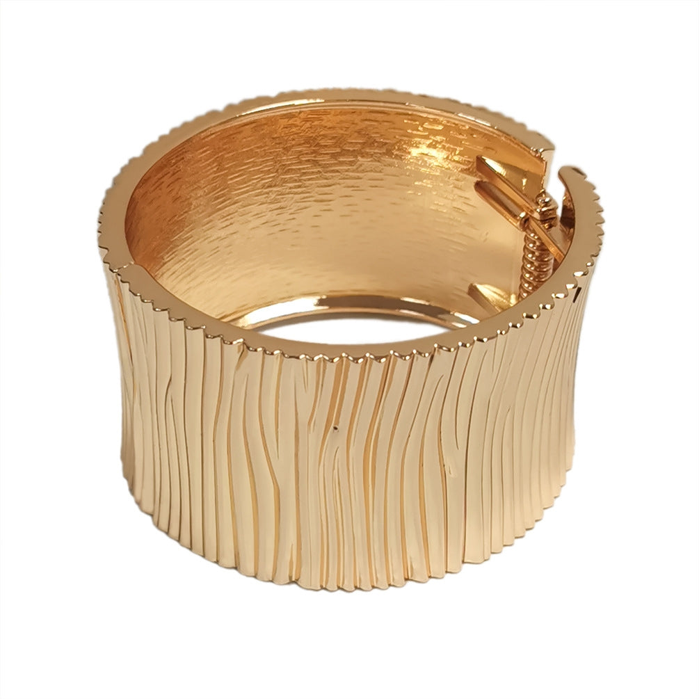 Simple Classic Solid Color Alloy Textured Metal Statement Bangle Bracelet