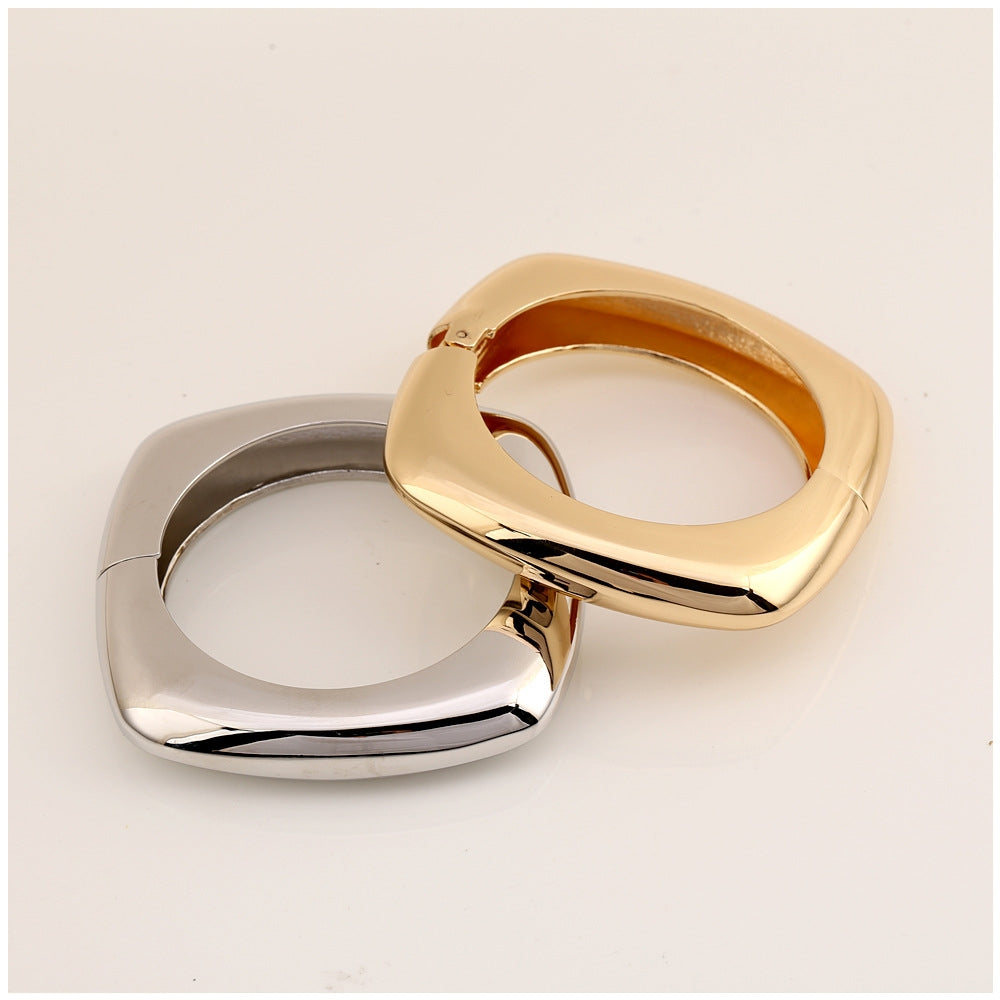 Simple Classic Solid Color Square Metal Open Cuff Bracelet