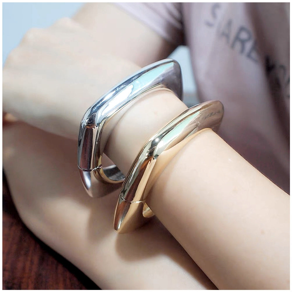 Simple Classic Solid Color Square Metal Open Cuff Bracelet