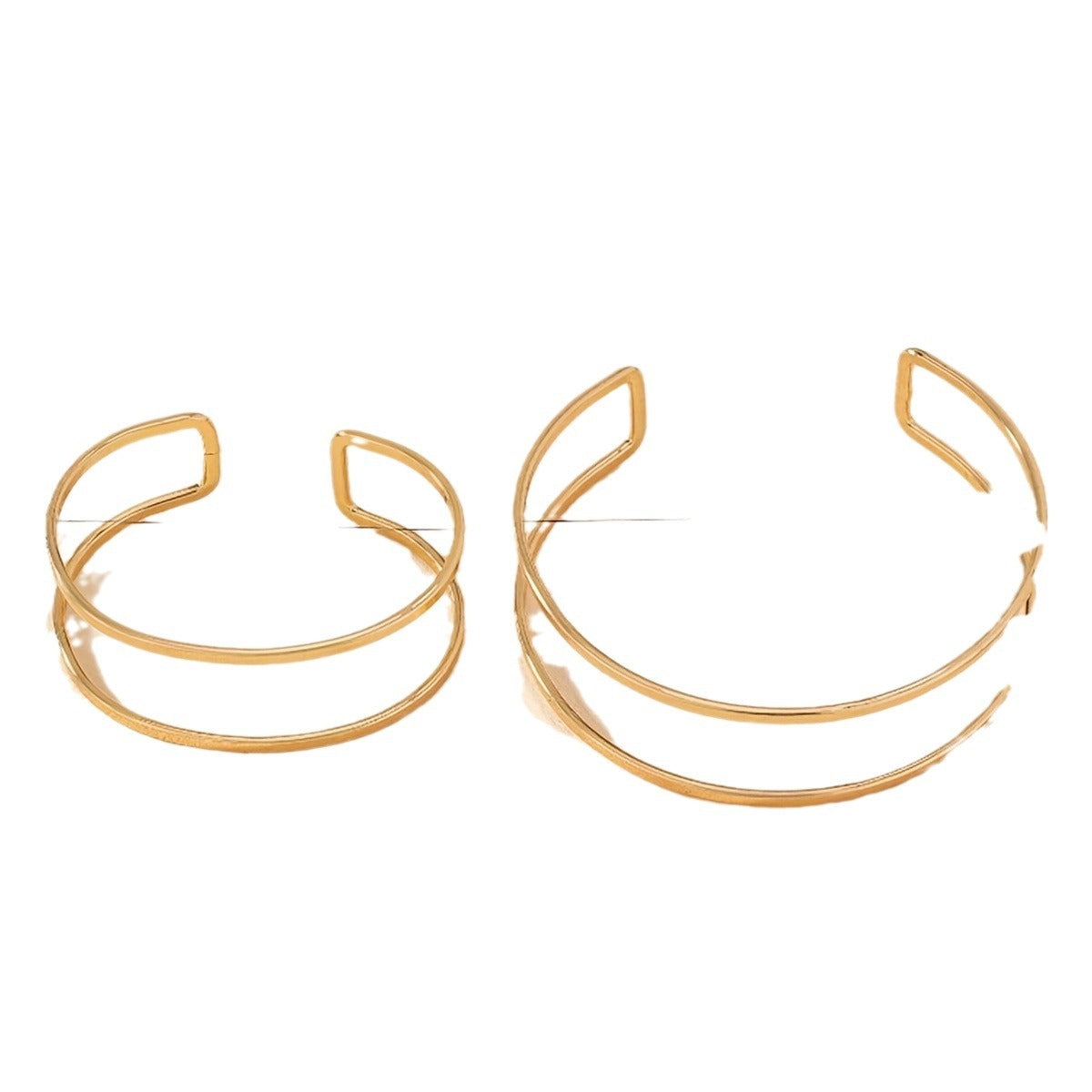 Simple Classic Solid Color Alloy Double Layer Hollow Gold Bangle Bracelet for Women