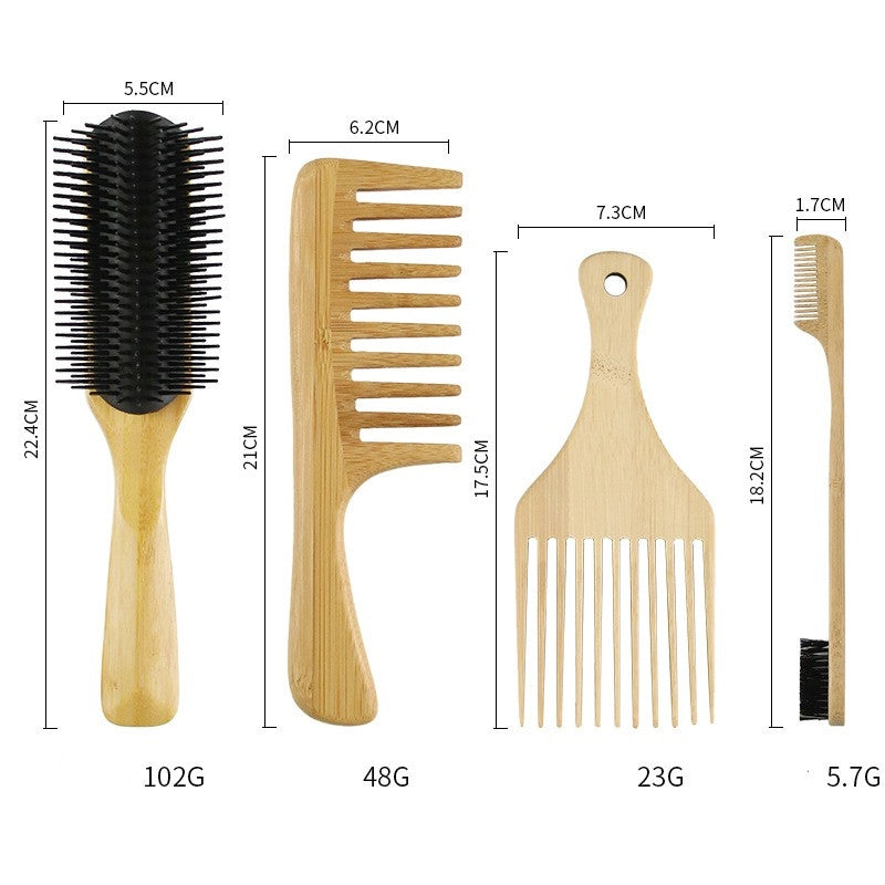 Simple Classic Solid Color Bamboo Hairbrush Set for Men