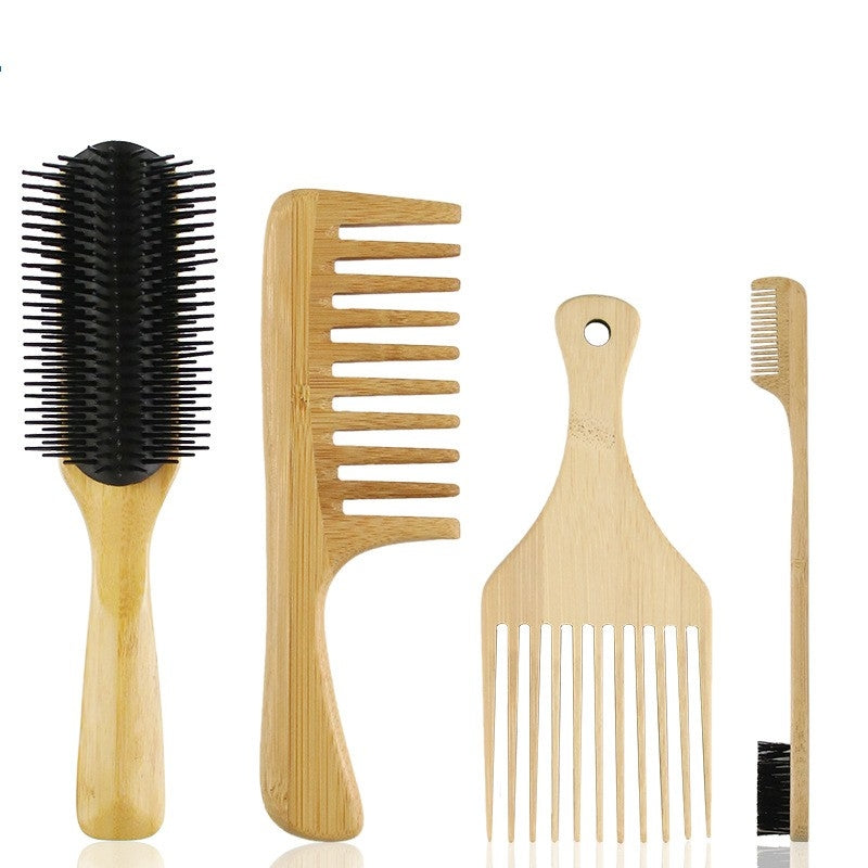 Simple Classic Solid Color Bamboo Hairbrush Set for Men