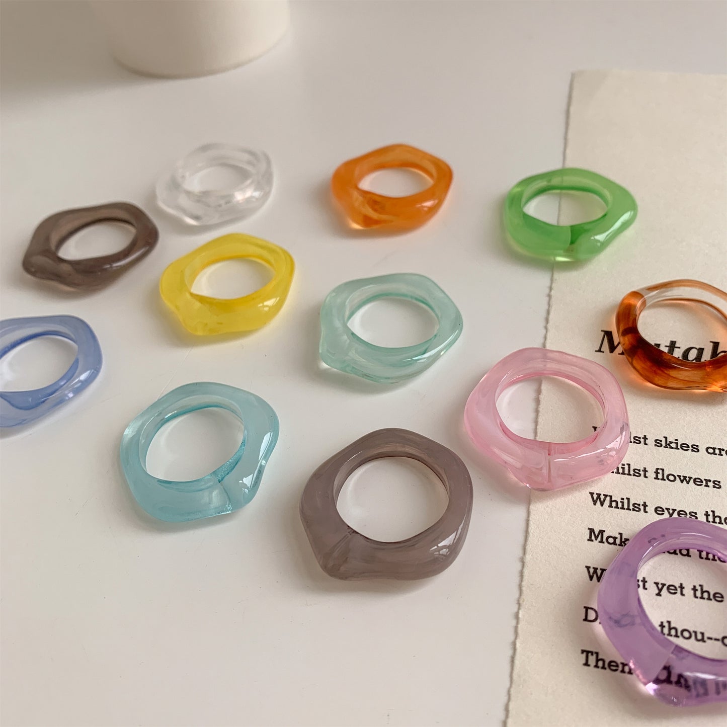 Simple Style Solid Color Resin Enamel Women's Rings - Korean Summer Sweet Transparent Colorful Rings