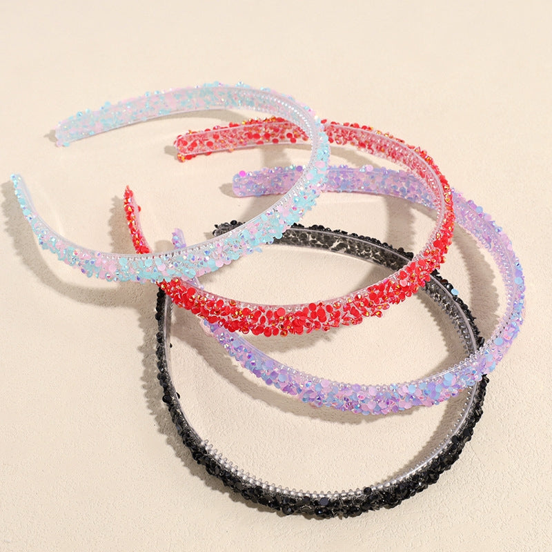 Simple Classic Solid Color Resin Inlay Jelly Rhinestone Hairband