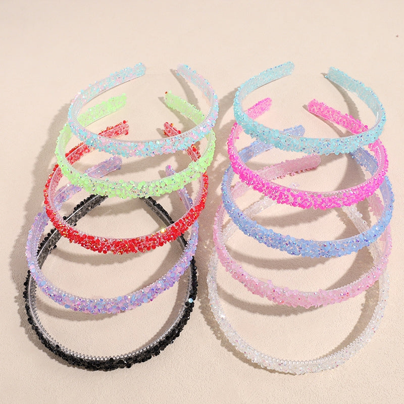 Simple Classic Solid Color Resin Inlay Jelly Rhinestone Hairband