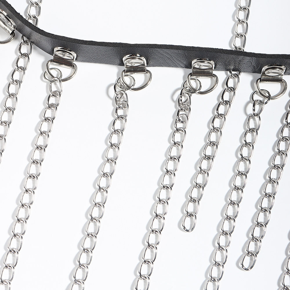 Simple Style Solid Color PU Leather Alloy Chain Women's Belt with Tassel and Gothic Punk Harness