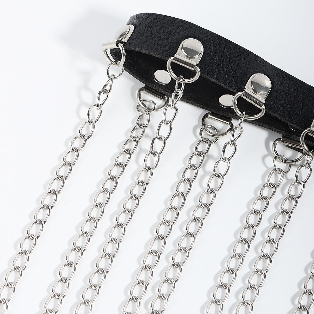 Simple Style Solid Color PU Leather Alloy Chain Women's Belt with Tassel and Gothic Punk Harness