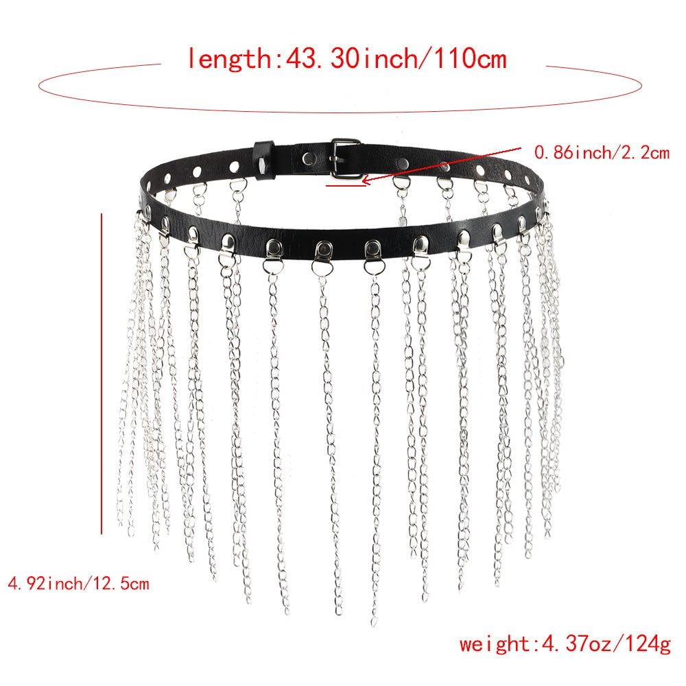 Simple Style Solid Color PU Leather Alloy Chain Women's Belt with Tassel and Gothic Punk Harness