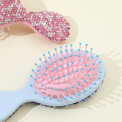 Simple Classic Solid Color Resin Diamond-Encrusted Mini Massage Comb