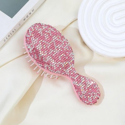 Simple Classic Solid Color Resin Diamond-Encrusted Mini Massage Comb