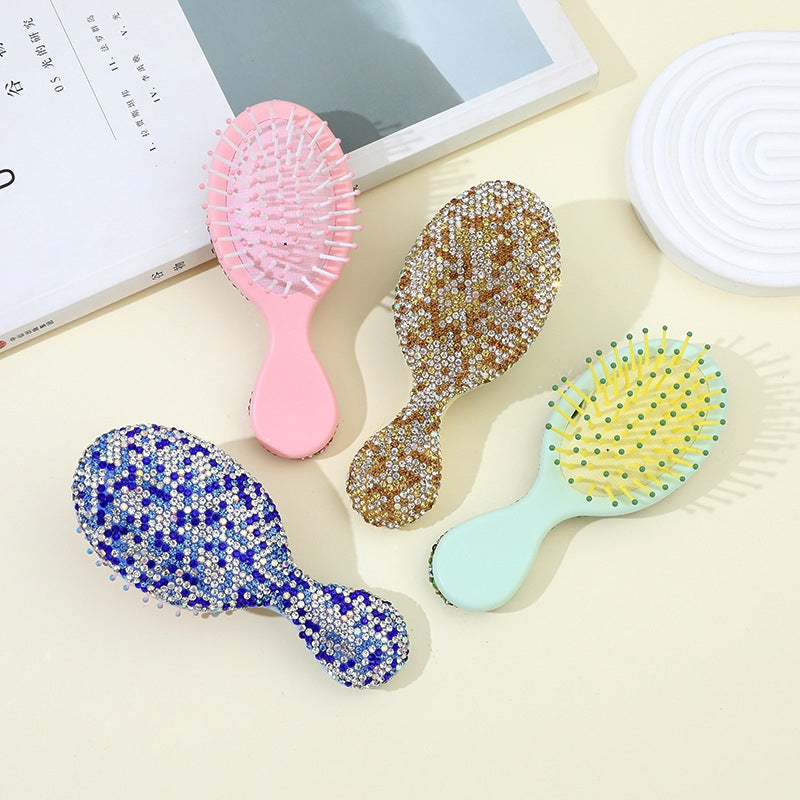 Simple Classic Solid Color Resin Diamond-Encrusted Mini Massage Comb