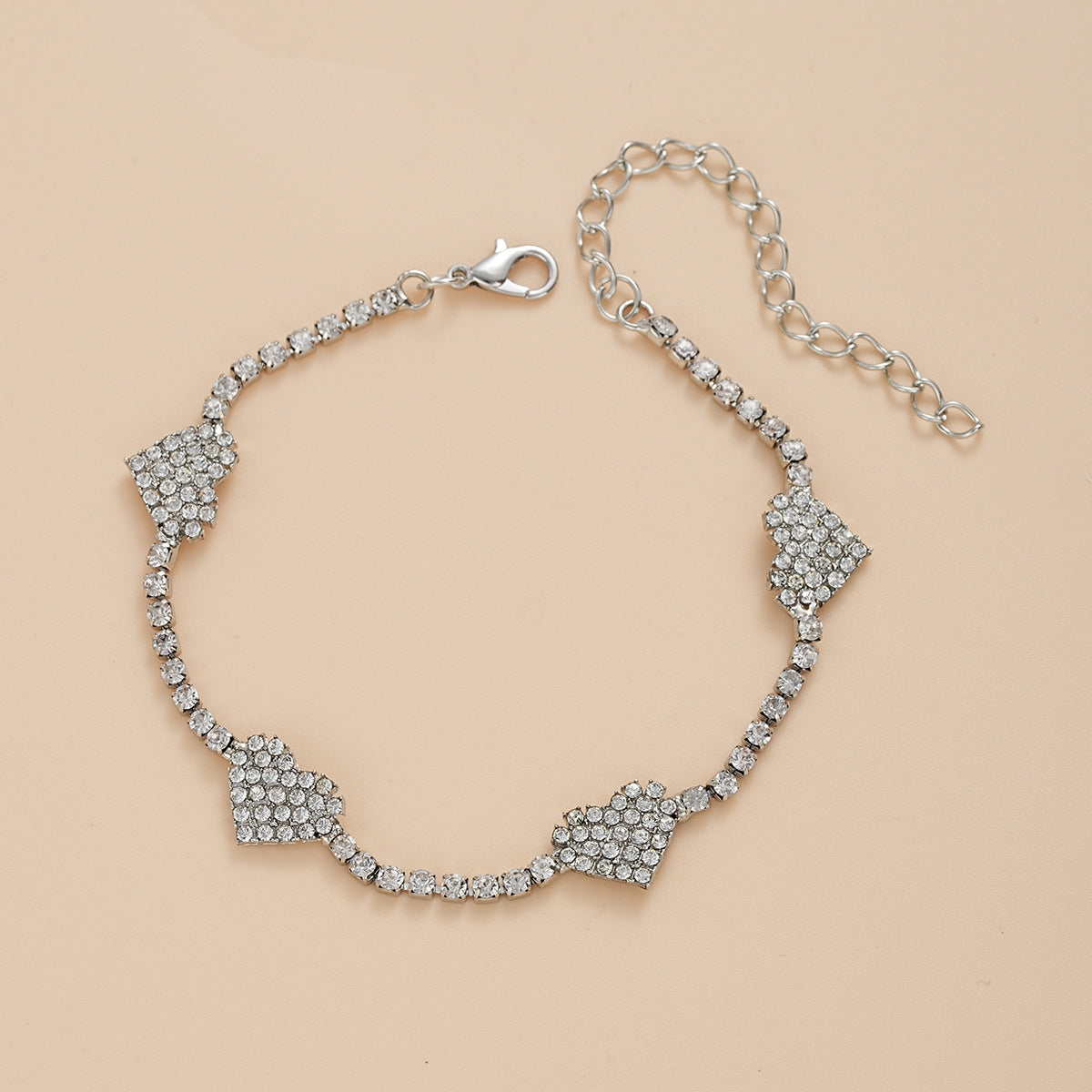 Simple Style Rhinestone Heart Anklet in Solid Color Alloy