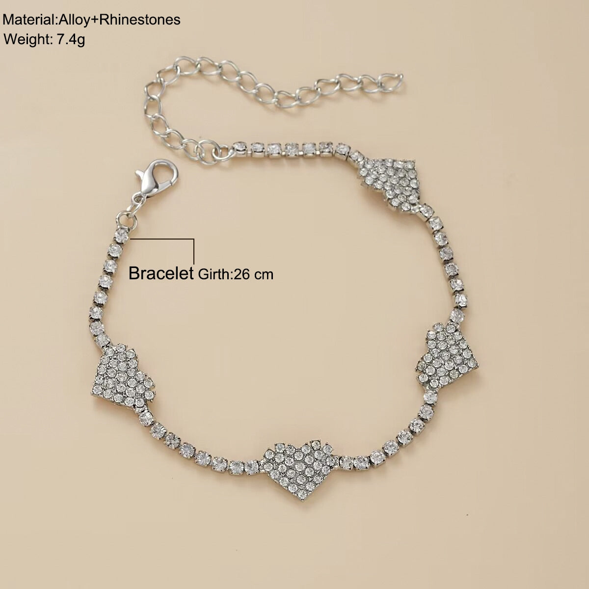 Simple Style Rhinestone Heart Anklet in Solid Color Alloy