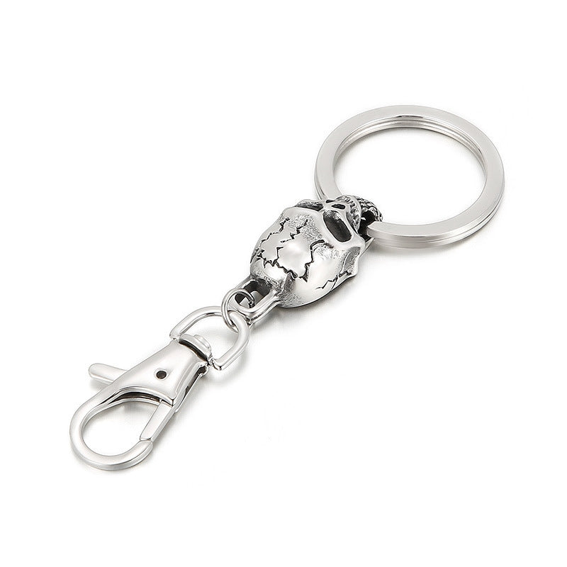 Simple Classic Solid Color Stainless Steel Skull Keychain Accessory