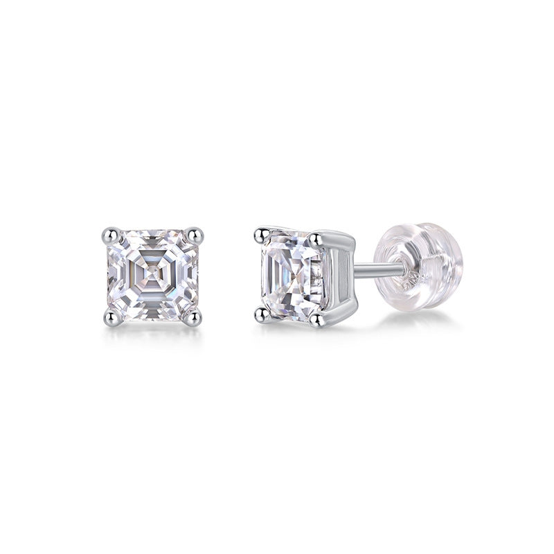 Simple Classic Sterling Silver Moissanite Stud Earrings with 18K Gold Plating