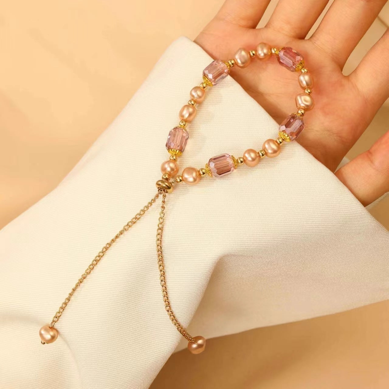 Simple Square Crystal Alloy Bracelet with Baroque Pearl Design