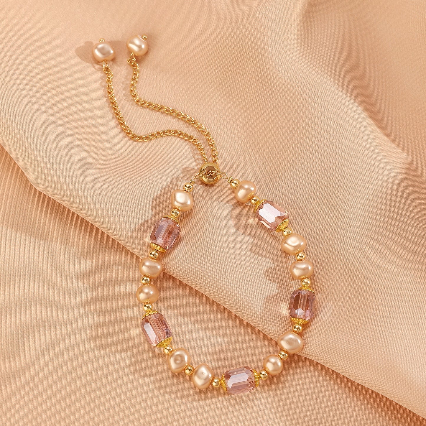 Simple Square Crystal Alloy Bracelet with Baroque Pearl Design