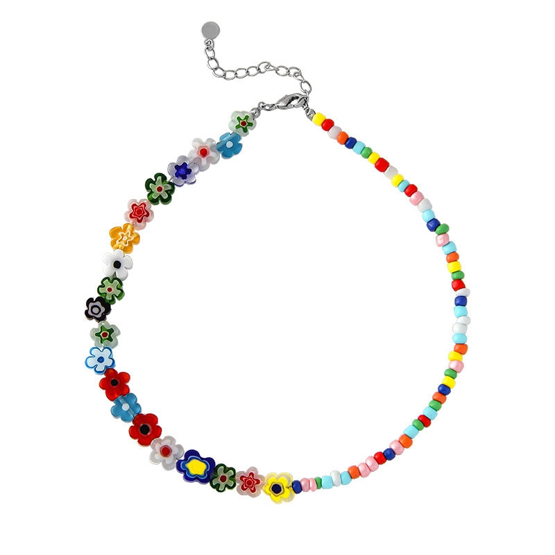 Simple Style Colorful Flower Acrylic Beaded Women's Necklace