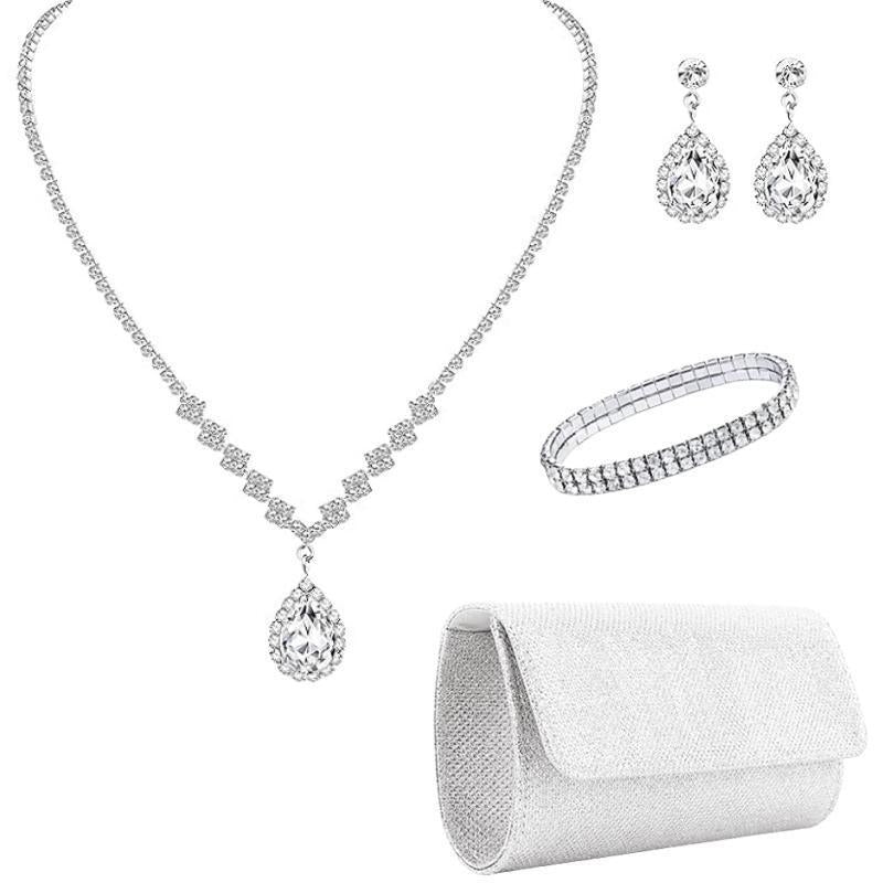 Simple Classic Water Droplet Zirconia Jewelry Set for Women - Necklace, Earrings, and Bracelet