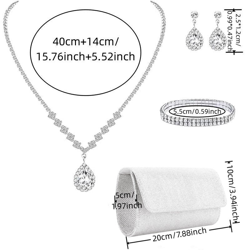 Simple Classic Water Droplet Zirconia Jewelry Set for Women - Necklace, Earrings, and Bracelet