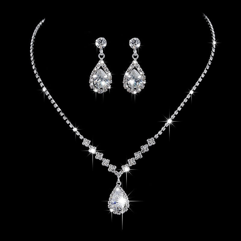 Simple Classic Water Droplet Zirconia Jewelry Set for Women - Necklace, Earrings, and Bracelet