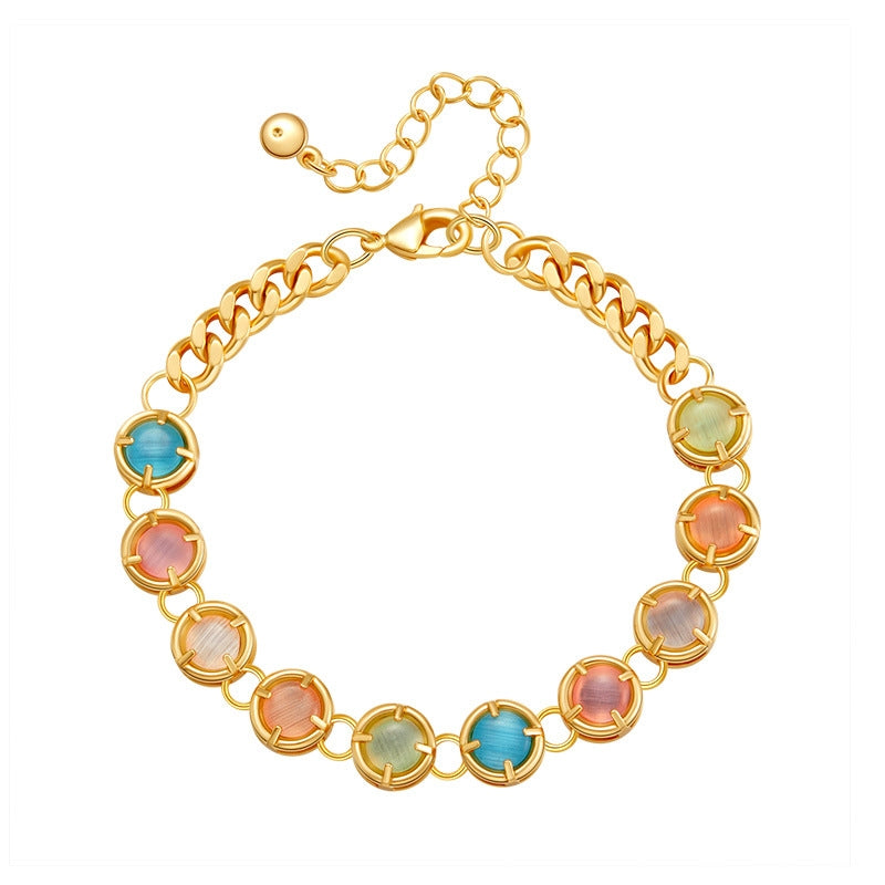 Simple Style Color Block Alloy Bracelet with 18k Gold-Plated Chain and Opal Beads