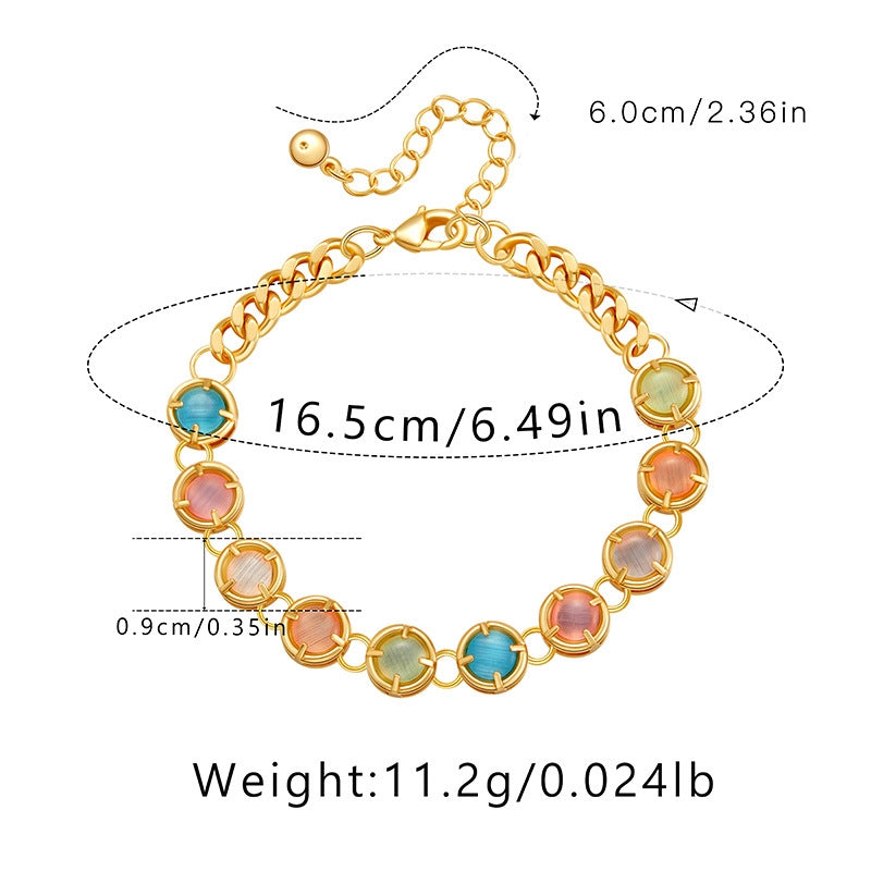 Simple Style Color Block Alloy Bracelet with 18k Gold-Plated Chain and Opal Beads