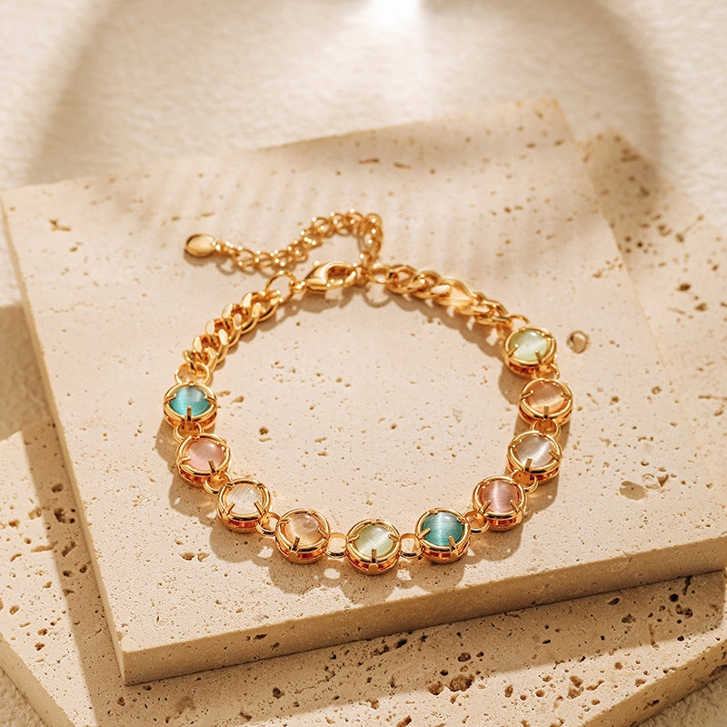 Simple Style Color Block Alloy Bracelet with 18k Gold-Plated Chain and Opal Beads