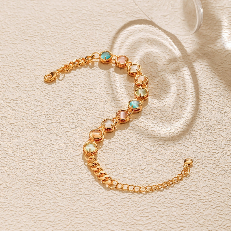 Simple Style Color Block Alloy Bracelet with 18k Gold-Plated Chain and Opal Beads