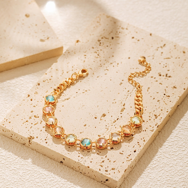 Simple Style Color Block Alloy Bracelet with 18k Gold-Plated Chain and Opal Beads