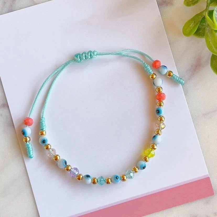 Simple Style Evil Eye Colorful Crystal Beaded Rope Knitting Women's Bracelet