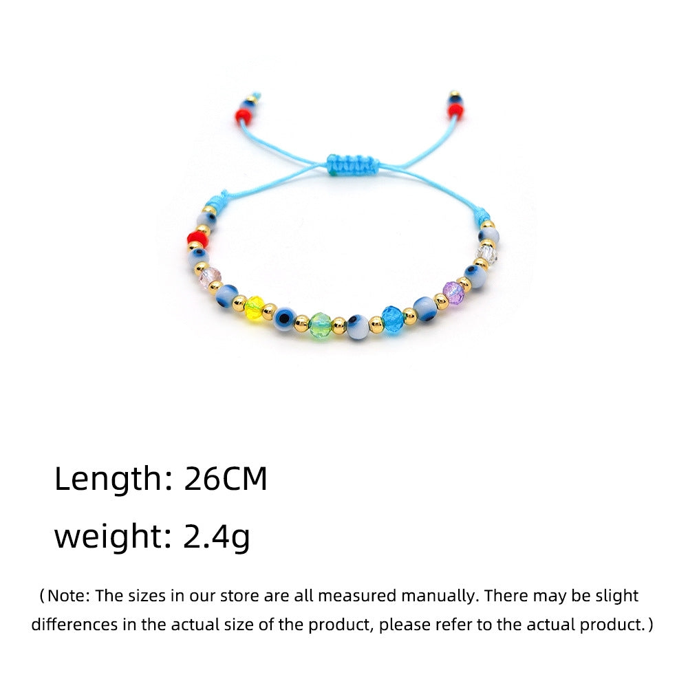 Simple Style Evil Eye Colorful Crystal Beaded Rope Knitting Women's Bracelet
