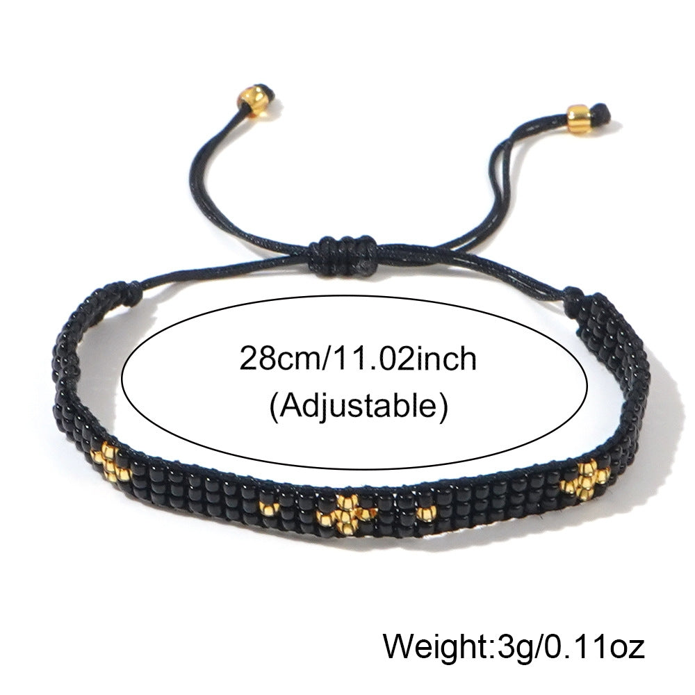 Color Block Glass Rope Drawstring Bracelets with Beads and Crosses - Bohemian Ethnic Style for Couples