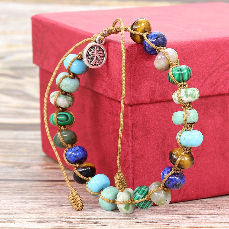 Simple Color Block Natural Stone Beaded Bracelet with Turquoise Yoga Design