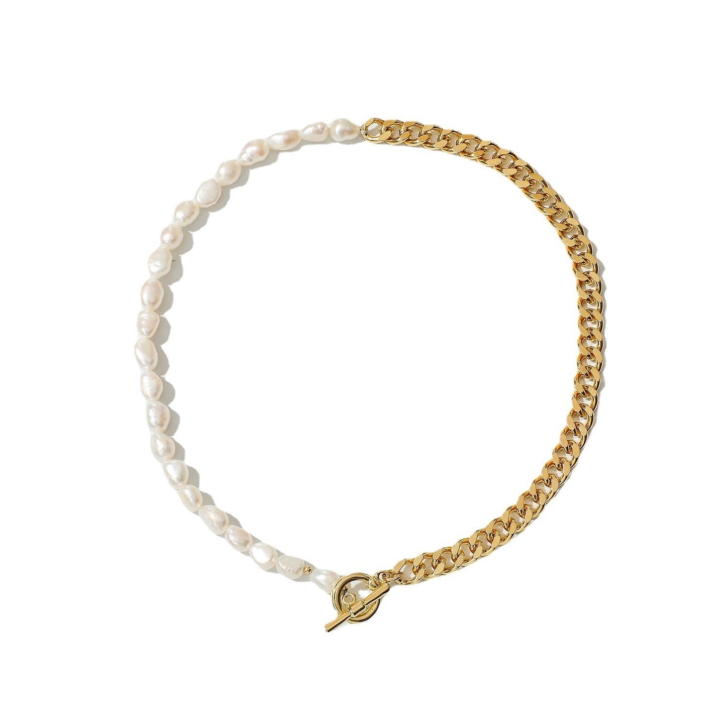 Simple Style Freshwater Pearl Copper Patchwork Necklace with Titanium Steel Chain