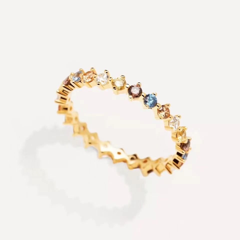 Colorful Zircon Inlay 18k Gold Plated S925 Silver Rings - Unique Design